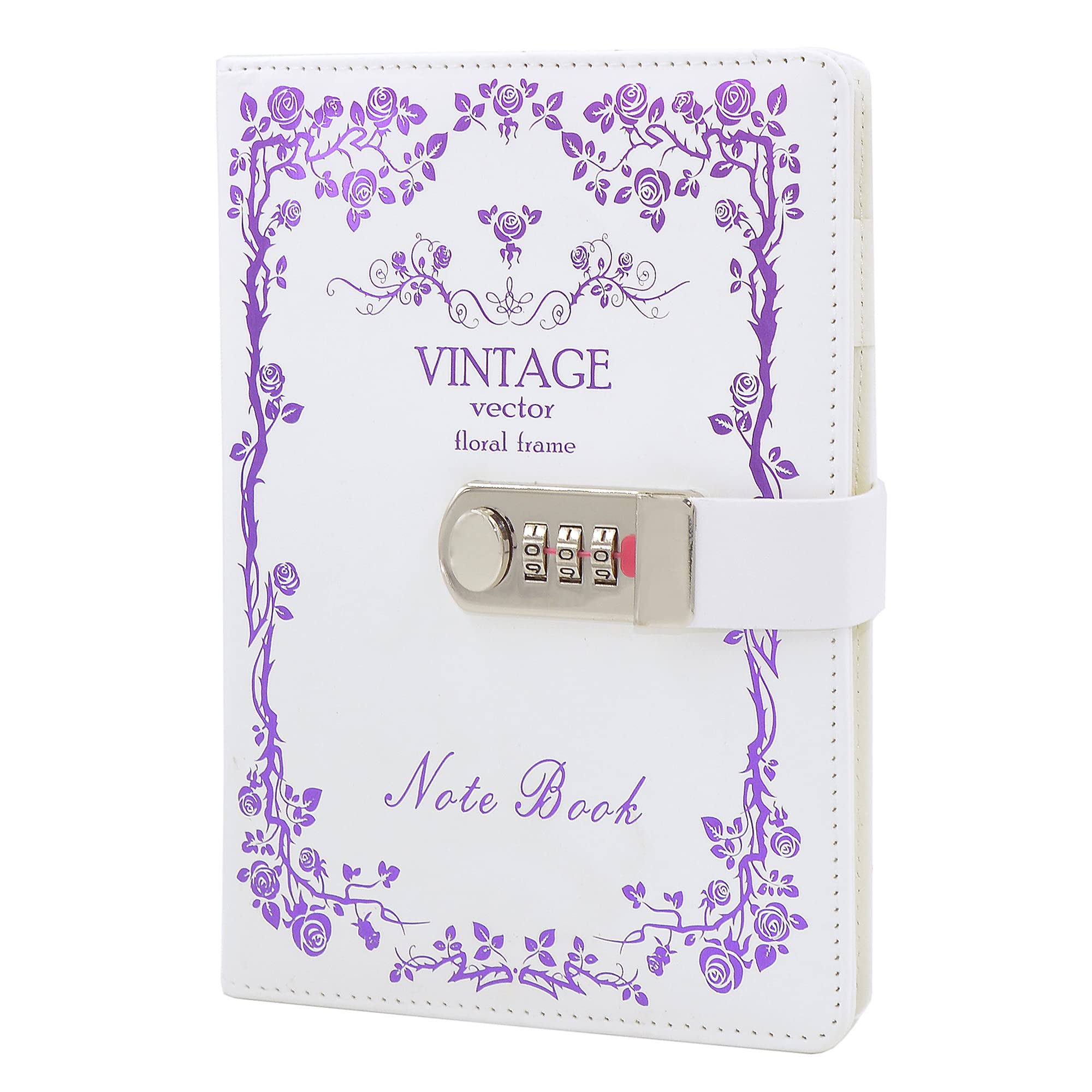 NectaRoy Lockable Diary Lock Journal, PU Leather Cover Writing Notebook Planner, Wire Binding Lined Daily Travel Journal with Lock, Password Notepad with Pen Holder, Size 215x150mm