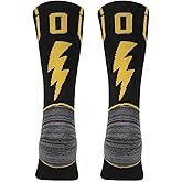 KitNSox Adult Youth Mid Calf Cushion Team Sports Number Socks for Basketball Football Baseball Gold/Black