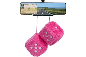 JUSTTOP 2 PCS Fuzzy Plush Dice, 2.95" Square Fuzzy Dice Car Rear View Mirror Ornament with Dots, Pair of Retro Dices Hanging 