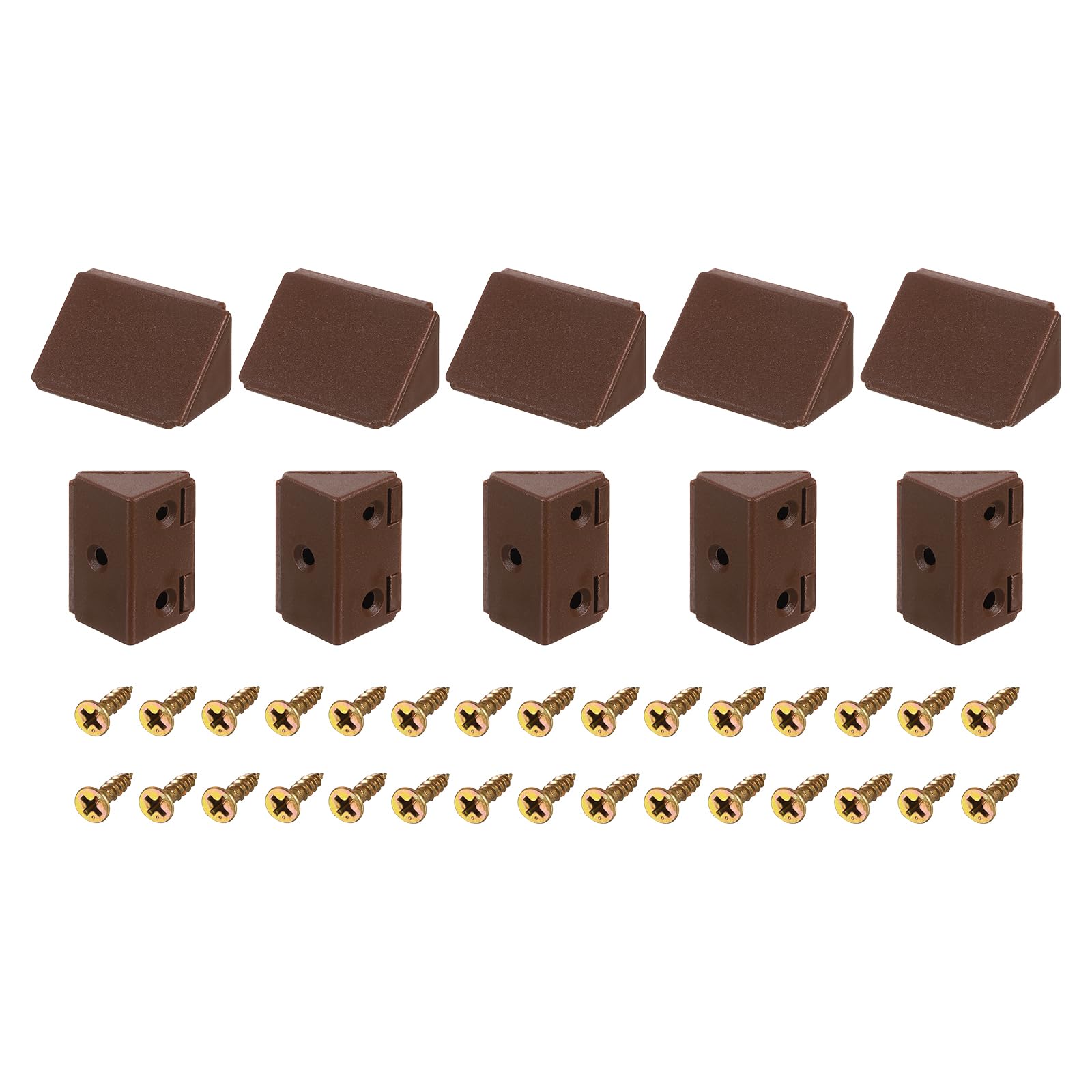 uxcell 10Pcs 90 Degree Plastic Corner Braces with Cover Cap, 43x23x23mm Nylon Shelf Right Angle Brackets with Screws for Cabinets, Cupboards (Brown)