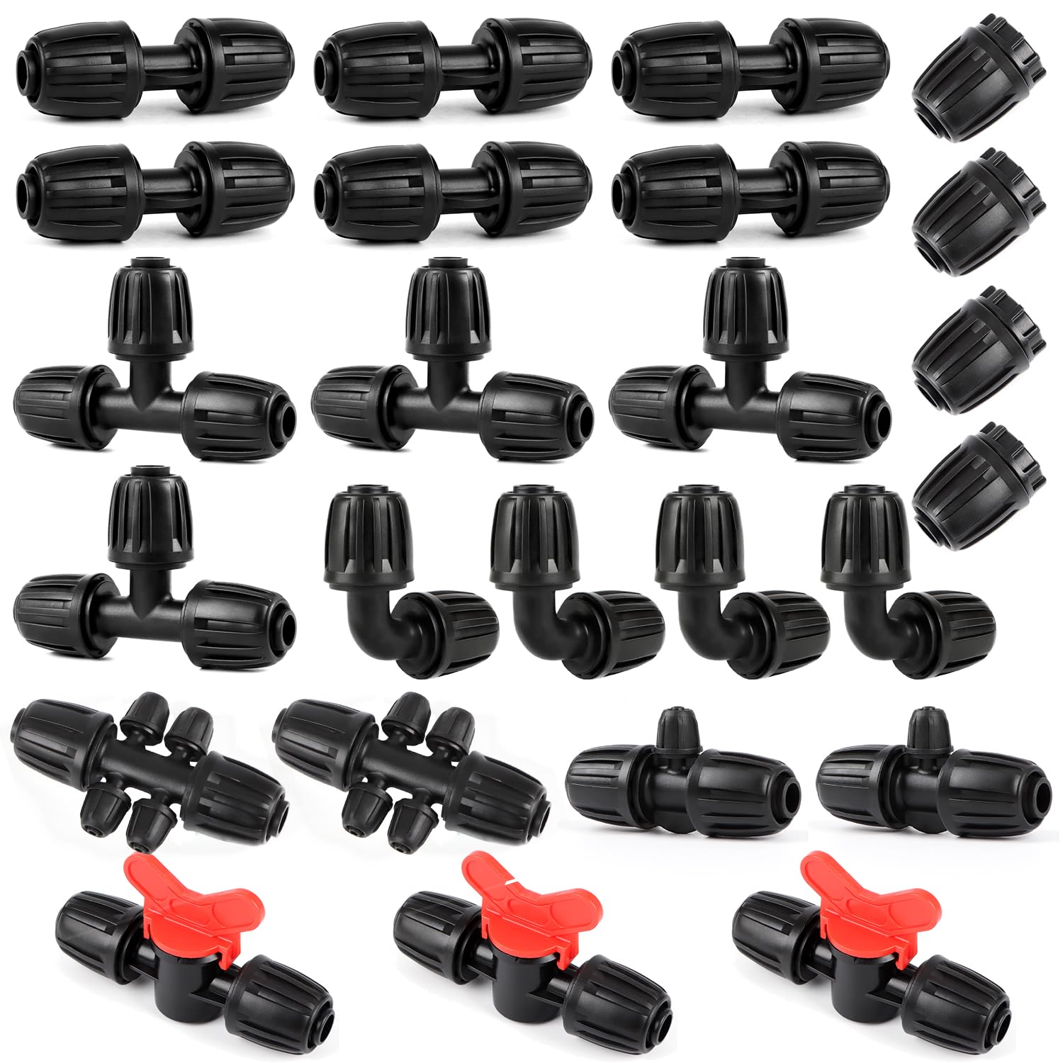 Photo 1 of Copadri 25 Pieces 1/2 Inch Drip Irrigation Fittings Kit, 1/2'' Drip Line Barbed Fittings for 1/2 Inch Irrigation Tubing (1/2" ID x 0.640" OD) Anti-Leak Lock Nut Connectors for Garden Drip System