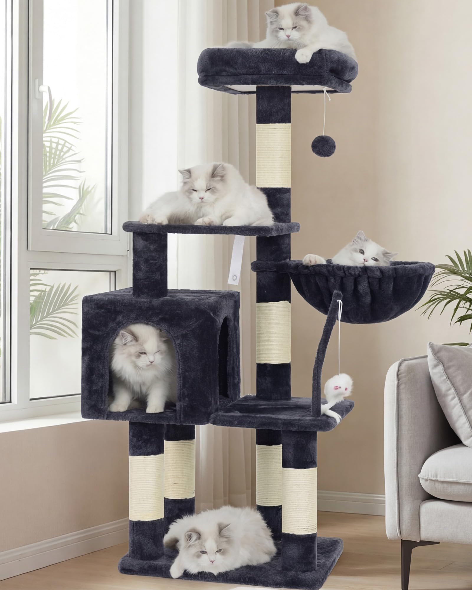 Photo 1 of **INCOMPLETE** NO HARDWARE** Heybly Cat Tree with Toy, Cat Tower Condo for Indoor Cats, Cat House with Padded Plush Perch, Cozy Hammock and Sisal Scratching Posts, Smoky Gray HCT004SG