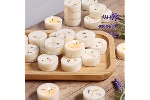 LAMORGIFT Lavender Scented Tealight Candles, 8 Pack- Extended 4-5h Clear Cup Scented Tea Lights with Handmade Floral Surface, 100% Natural Palm Wax Tealights Smokeless for Relax Sleeping, Yoga, Meditation