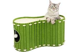 GENERIC Babepets Cat House for Indoor Cats, Large Felt Bed Cave with Ball Hanging, Foldable Cat Condo, Scratch Resistant Peekaboo Hideaway for Multiple Pets up to 20Lbs, Cat Tunnel Enclosed Bed, Army Green