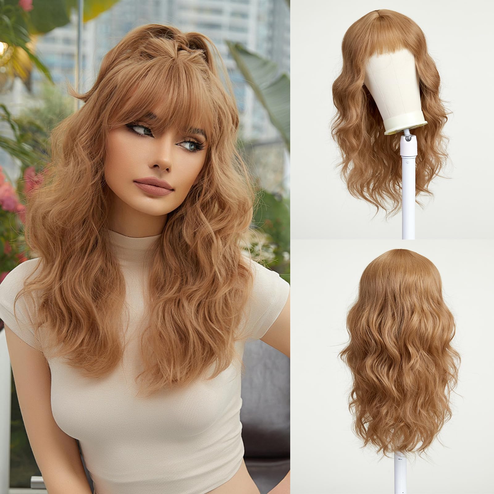 Esmee Long Wavy Strawberry Blonde Wigs with Fringe for Women Natuaral Synthetic Hair Heat Resistant Wig for Daily Party Cosplay Use — image 1