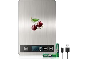 【33 lb & USB Rechargeable】 Digital Kitchen Food Scale Kitchen Scale, Stainless Steel Digital Weight Grams and Oz, Baking and 