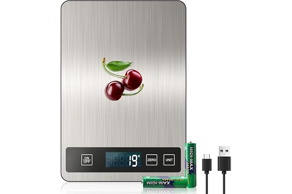 【33 lb & USB Rechargeable】 Digital Kitchen Food Scale Kitchen Scale, Stainless Steel Digital Weight Grams and Oz, Baking and