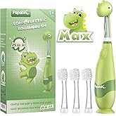 Papablic Toddler Sonic Electric Toothbrush Kids for Ages 1-3 Years, Baby Electric Toothbrush with Cute Dino Cover and Smart LED Timer, 4 Brush Heads (Max)