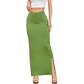 Verdusa Women's High Waist Maxi Skirts Ruched Split Long Bodycon Skirt with Pocket