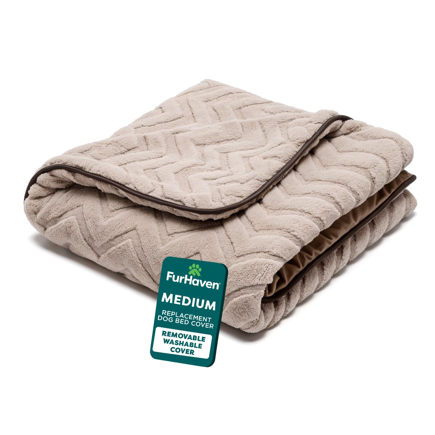 FurHaven Replacement Pet Bed Cover - Plush Velvet Waves Perfect Comfort Sofa Washable Dog Bed Cover, Brownstone, Medium