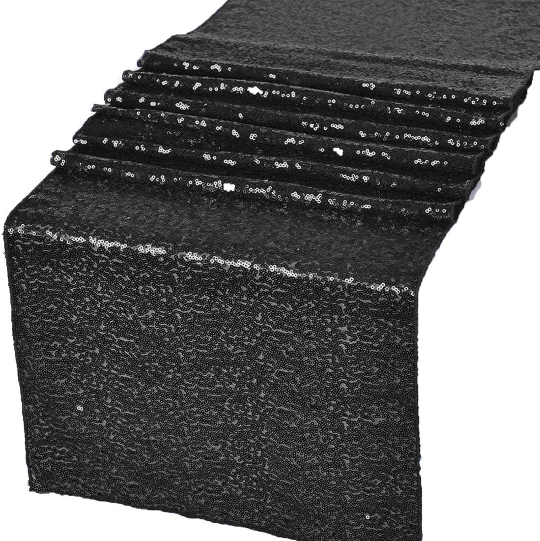 GWHome 12 X 108 inches Sequin Table Runner for Wedding Party Banquet Rectangular and Round Table (Black)