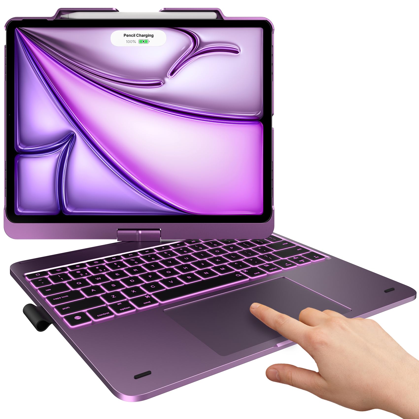 Photo 1 of typecase Keyboard Case for iPad Air 13 2024, iPad Pro 12.9 (6th/5th/4th/3rd Gen), Trackpad, 360° Rotatable, Wireless Keyboard Cover, 11-Colors Backlit with Pencil Holder - Violet