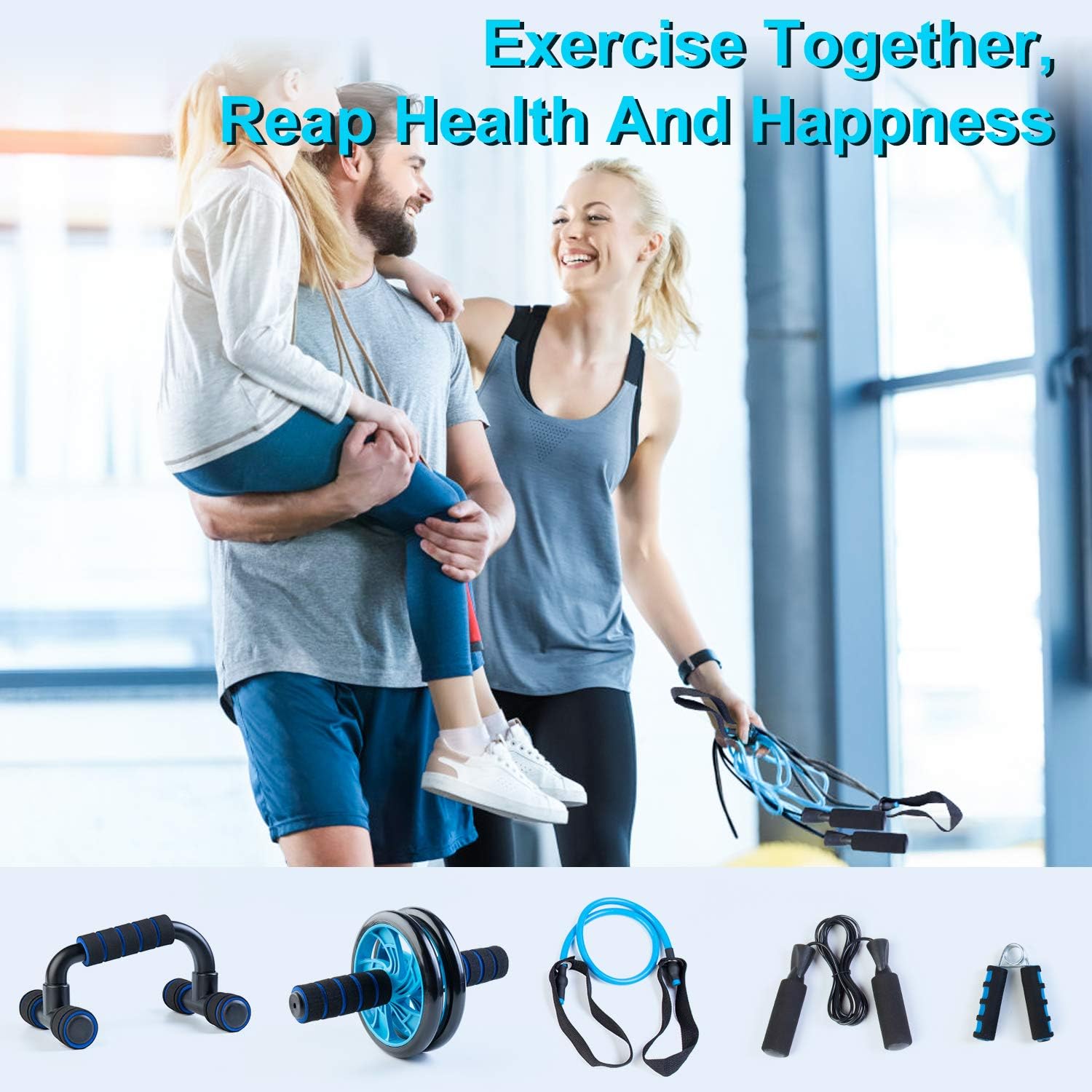 BOSWELL Ab Roller Wheel, 5-in-1 Ab Roller Kit with Knee Pad, Grip, Skipping Rope, Resistance Bands, Pad Push Up Bars Handles Grips, Perfect Home Gym Equipment for Men Women Exercise : Sports & Outdoors