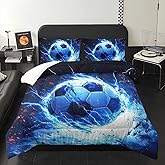 XYNHML Soccer Print Comforter 3Pcs Twin Ball Sport Football Bedding Set for Kid Teen Girl Boy Adult Sports Games Soccer Blue Lightning Thunderstorm Quilt Room Decor with 1 Comforter and 2 Pillowcases
