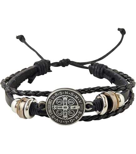 Amazon.com: Needzo St. Benedict Leather Stack Bracelet, Multi