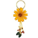 Yeeyeow Leather Flower Tassel Leaf Keychain for Purse Bag Charms, Keyring Fob Boho Accessorie for Women