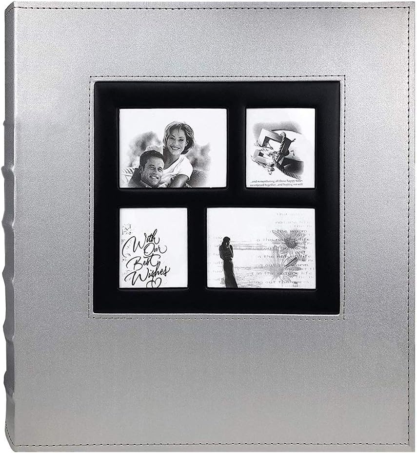 barsone Photo Picutre Album 4x6 500 Photos, Extra Large Capacity Leather Cover Wedding Family Anniversary Photo Albums Holds 500 Horizontal and Vertical Photos(Silver)