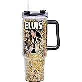 Spoontiques Elvis 40oz Glitter Acrylic Travel Mug - Double Wall Acrylic with Sliding Lock Travel Lid and Straw - 11" Tall