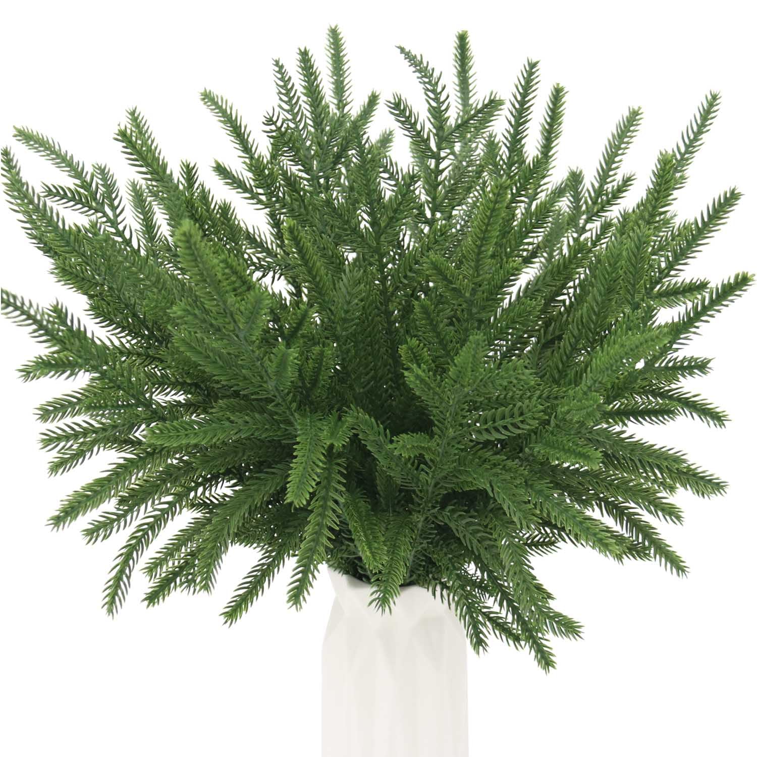 Photo 1 of 30 Pcs Norfolk Pine Picks Real Touch Norfolk Stems 14.7 Inch Artificial Pine Branches Faux Evergreen Stems Fake Foliage Christmas Greenery for Wreath Garland Filler Vase Arrangements Xmas DIY Crafts