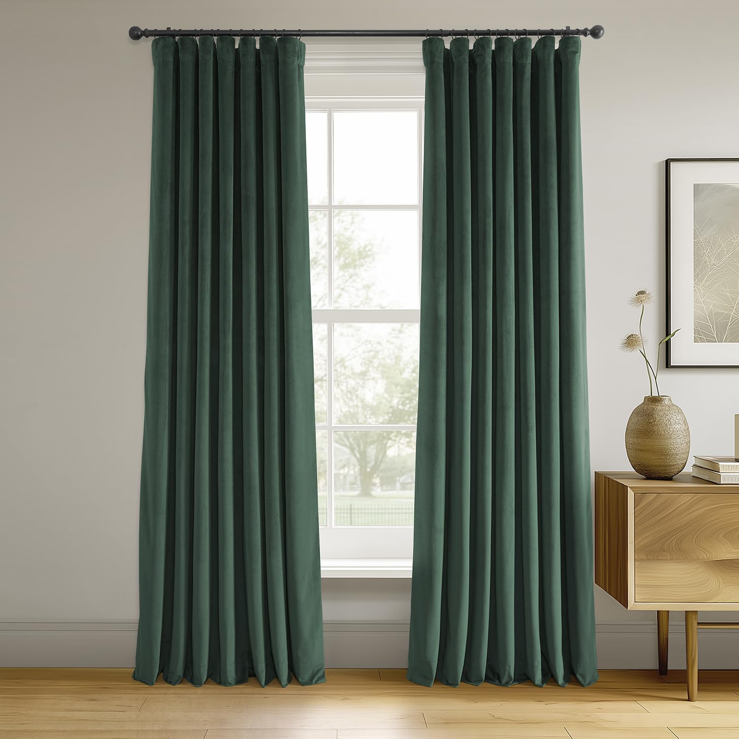 HPD Half Price Drapes Signature Velvet Thermal Blackout Curtains for Living Room 96 Inch Long (1 Panel) Rod Pocket Insulated Blackout Curtains for Bedroom Window Curtains, 50W x 96L, Blackforest Green