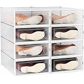 EazeHome 8 Pack Clear Boot Boxes Stackable, Boot Storage Boxes for Tall Boots, Shoes Box Plastic Oragnizer with Lids, Shoes Organizer Container for Closet, Under Bed Boot Storage