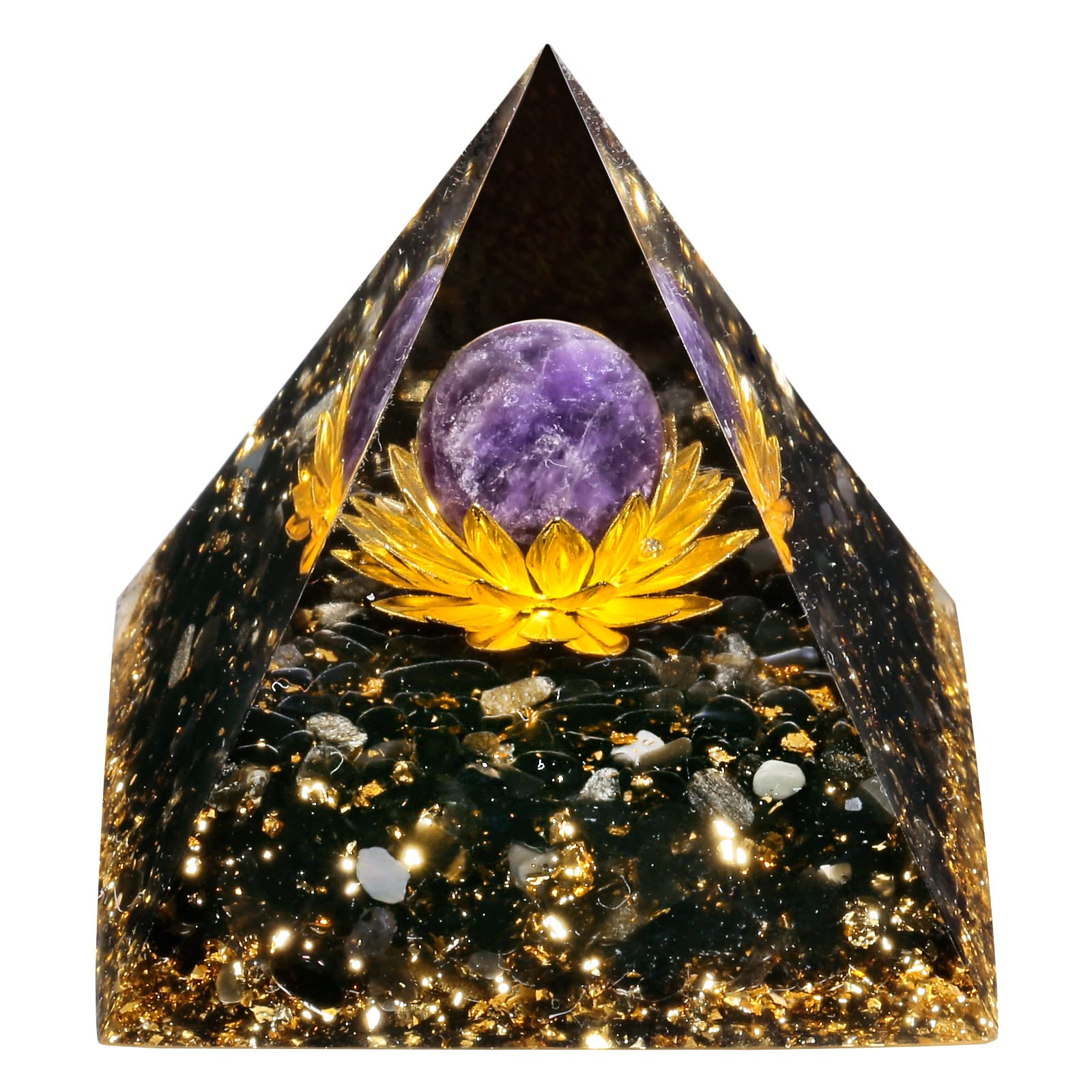 Nupuyai Amethyst Sphere Lotus Flower Chakra Healing Crystal Pyramid with Gift Box, Energy Stone Spiritual Ornament Quartz Point Reiki Energy Figurine for Protection