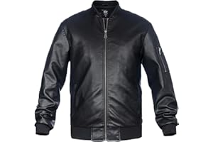 whattry Mens Faux Leather Jacket, Padded Windbreaker, Motorcycle Biker Bomber Coat with Hood