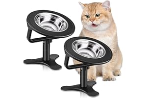 TOLOPU Raised Cat Bowls,Indoor Cats with Height-Adjustable Stand,Non-Slip Stainless Steel Bowls,15° Tilted Cat Food Bowls (2-Pack, Black)