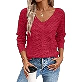 SHEWIN Womens Sweaters V Neck Long Sleeve Shirts Knit Hollow Out Crochet Sweater Fall Outfits for Women 2025