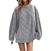 Saodimallsu Womens Oversized Sweaters Cable Knit Chunky Crew Neck Long Sleeve Loose Tunic Pullover Sweater