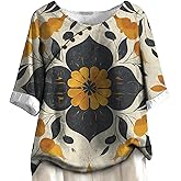 MARSVOVO Fashion Womens Short Sleeve Tops and Blouses Loose Fit Flowy Shirt Office Vacation Floral Top