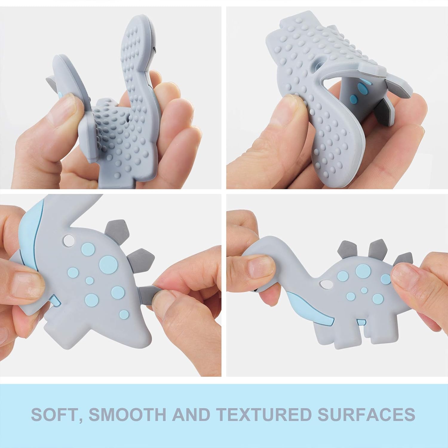 Slotic Baby Teething Toys, Dinosaur Teether Pain Relief Toy with Pacifier Clip Holder Set for Newborn Babies, Freezer Safe Neutral Shower Gift, Soft & Textured Stocking Stuffers for Boy and Girl : Baby