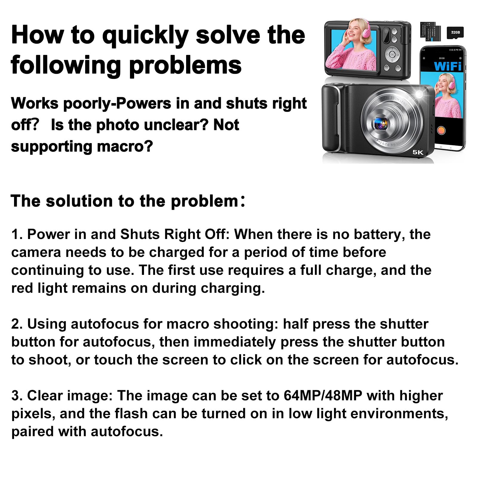 5K Digital Camera for Photography, 64MP Touchscreen WiFi Camera with Autofocus 6X Optical & 16X Digital Zoom, Dual-Lens Vlogging Camera for YouTube Video Anti-Shake, Travel Compact Camera with Flash
