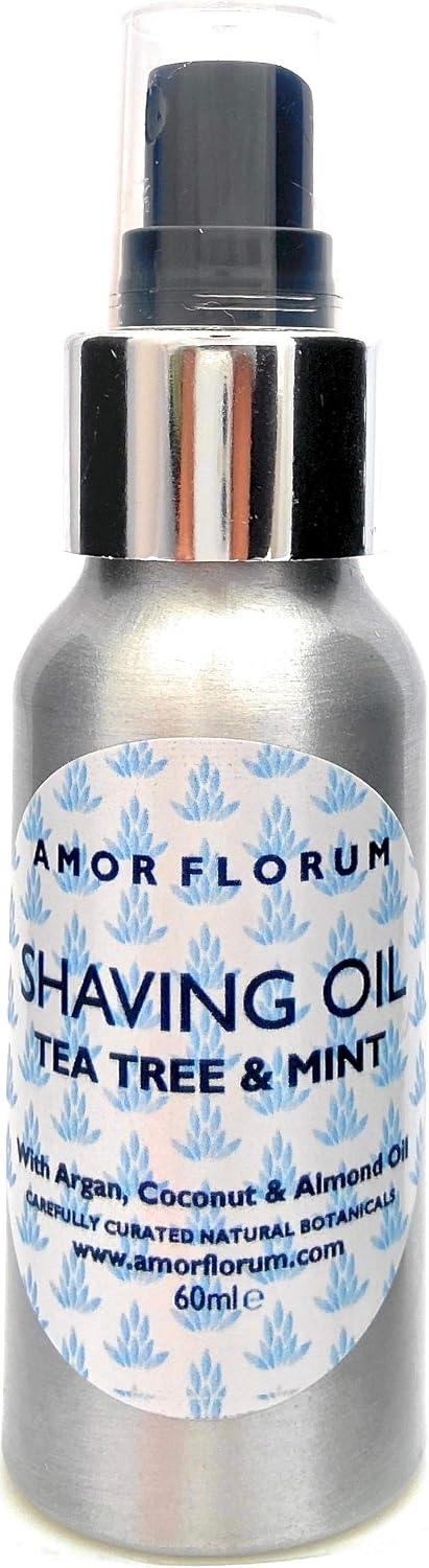 Amor Florum Shaving & Beard Oil, 100% Natural Argan, Mint & Tea Tree, Dual-Action Pre-Shave & Conditioning Serum