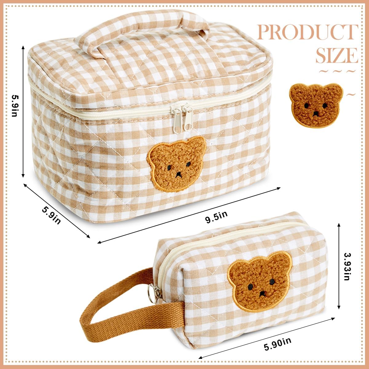 BAGCRAZY Makeup Bag, Cosmetic Bag, Portable Leather Large Checkered Makeup Bag, 2 Pack Large Capacity Travel Cosmetic Bag for Women, Lightweight Design and Waterproof Toiletries Bag Christmas Gifts