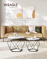 VASAGLE Round Coffee Tables Set of 2 White Black LET040B59 view 2