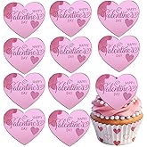 10pcs Valentine's Day Cupcake Toppers Rose red Mirror Acrylic Heart Shape Happy Valentine's Day Cupcake Decorations DIY Party Dessert Supplies