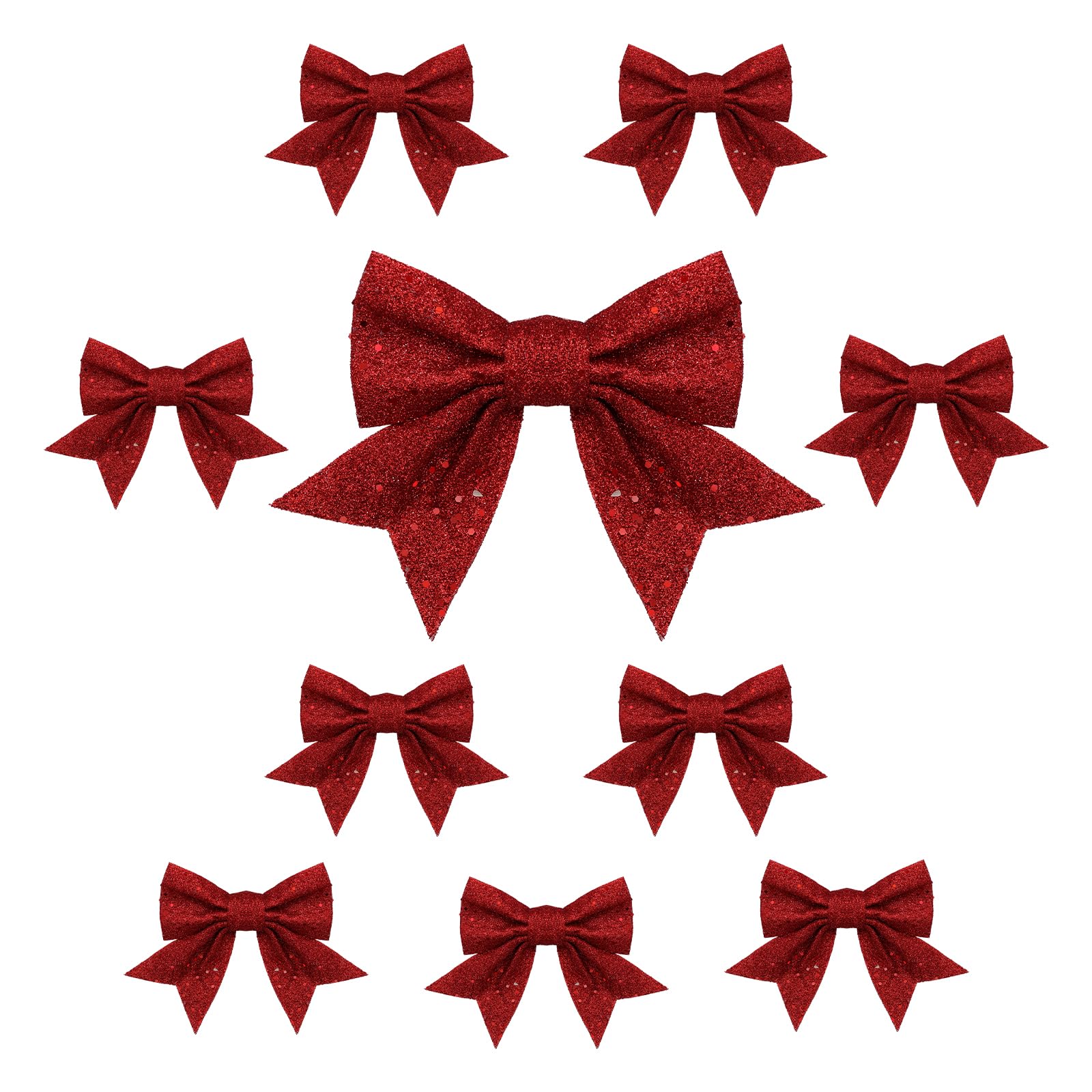 Topways 10PCS Christmas Bow Decorations, Red Bows for Christmas Tree, Sequin Bow Ties, Xmas Decorative Bows Ornaments for Home Christmas Party 6.7in (Red)