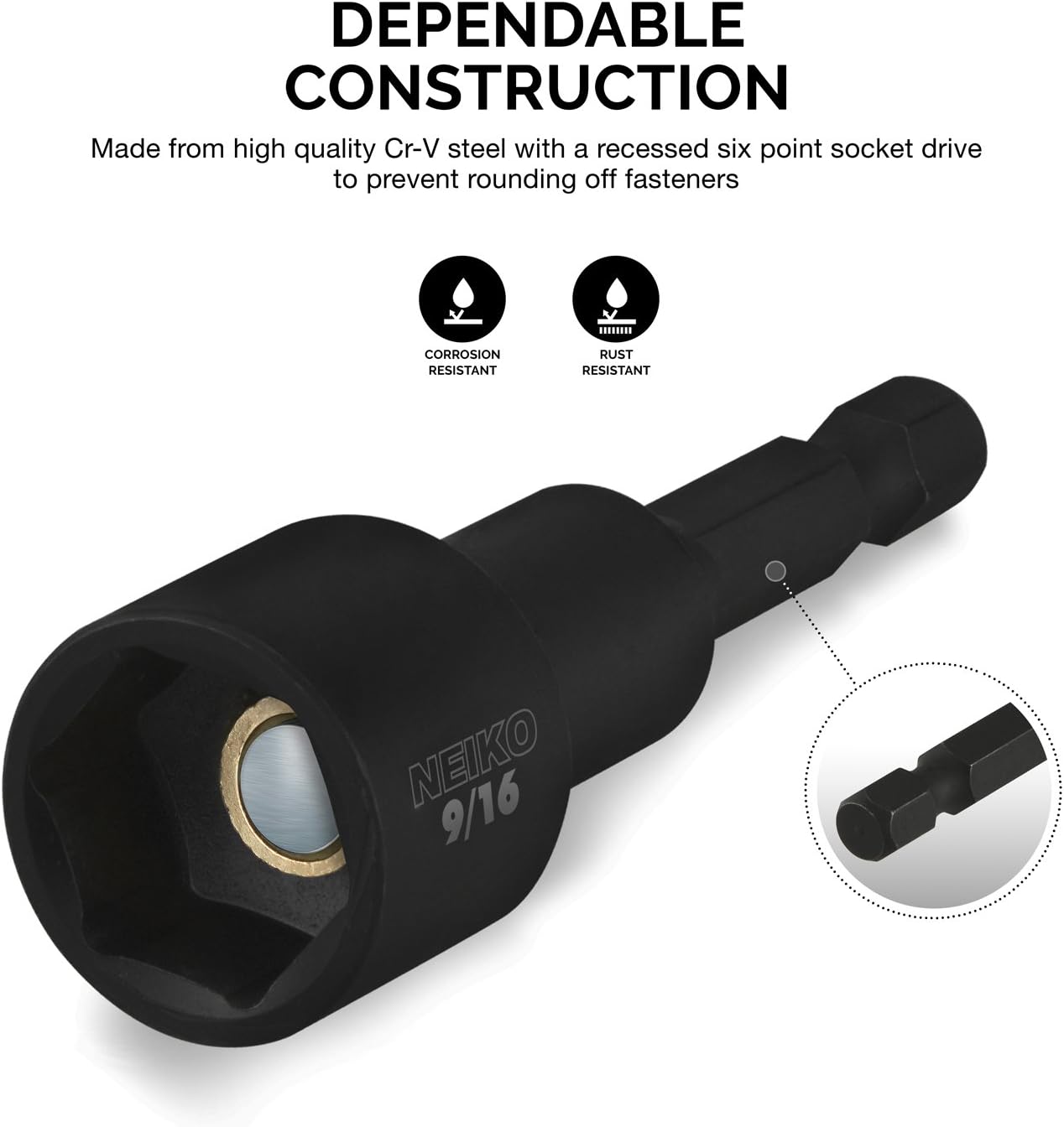 Neiko 10190A Impact Ready Magnetic Nut Driver Bit Set, 6Piece CR-V | SAE: Home Improvement