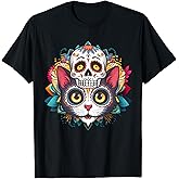 Dia De Los Muertos Cinco De Mayo Cat Sugar Skull Halloween T-Shirt