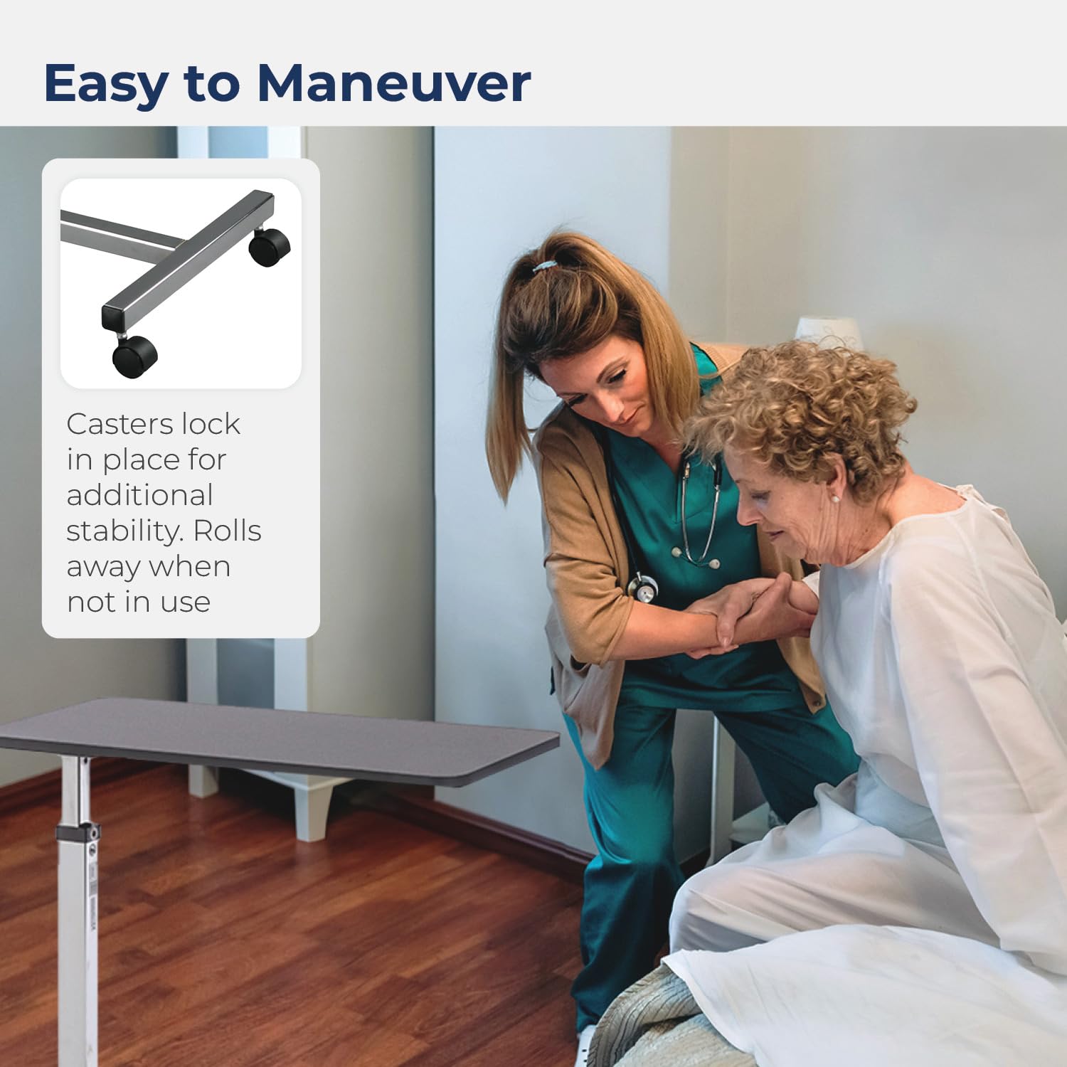 Mua Drive Medical 13003 Non Tilt Top Overbed Table with Wheels, Chrome