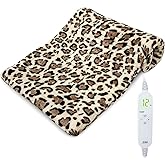 ZXU Heating Pad for Back Pain and Cramps Relief, Ultra Soft Microplush Heating Pad with 12 Heat Setting,Moist Heat ，1-24Hour Auto Shut Off, Stay on Function Hot Heated Pad (Leopard Print) 12” x 24”