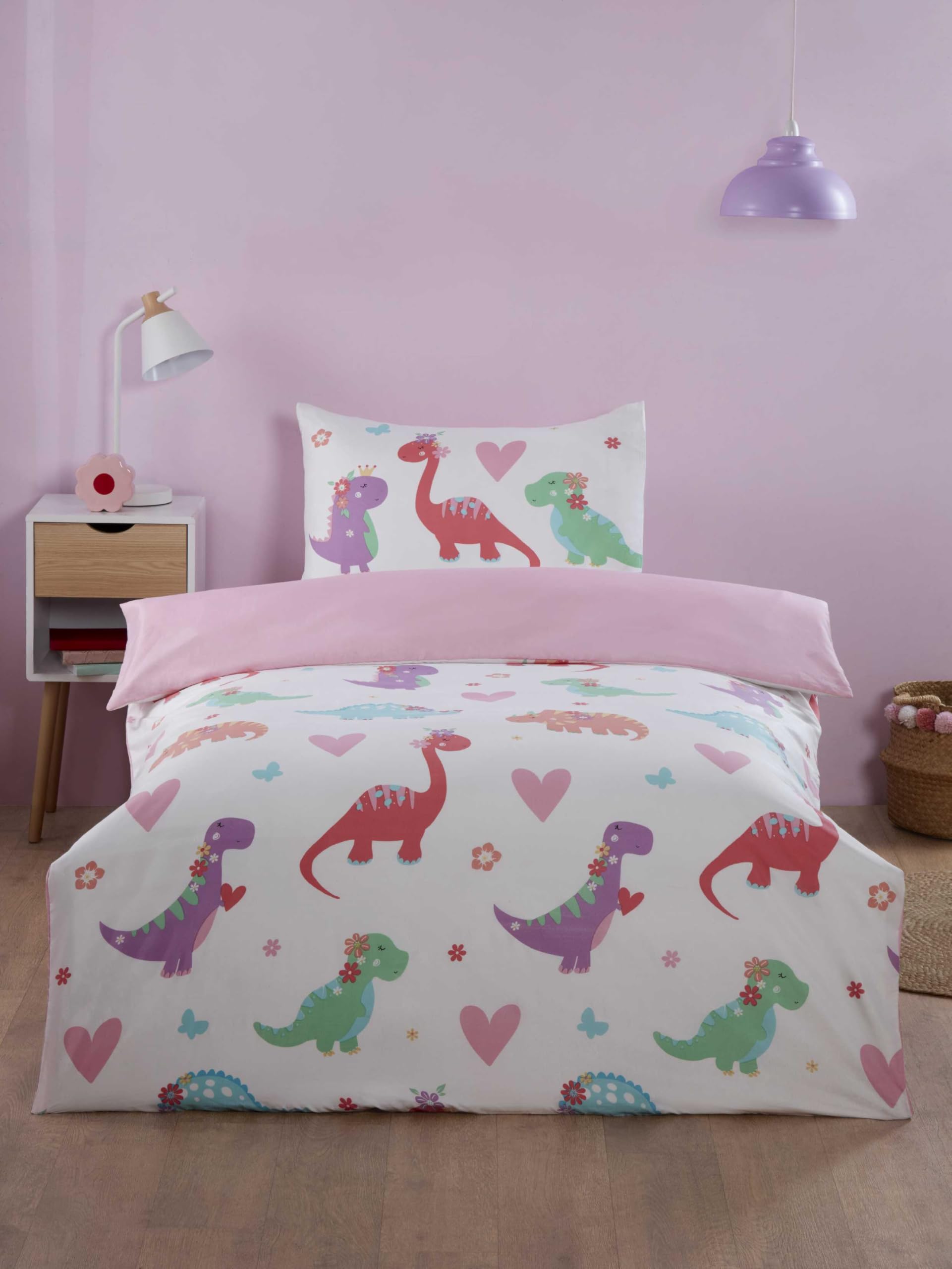 Rapport home Dino Daisy Kids Microfibre Duvet Cover Set Single Multi