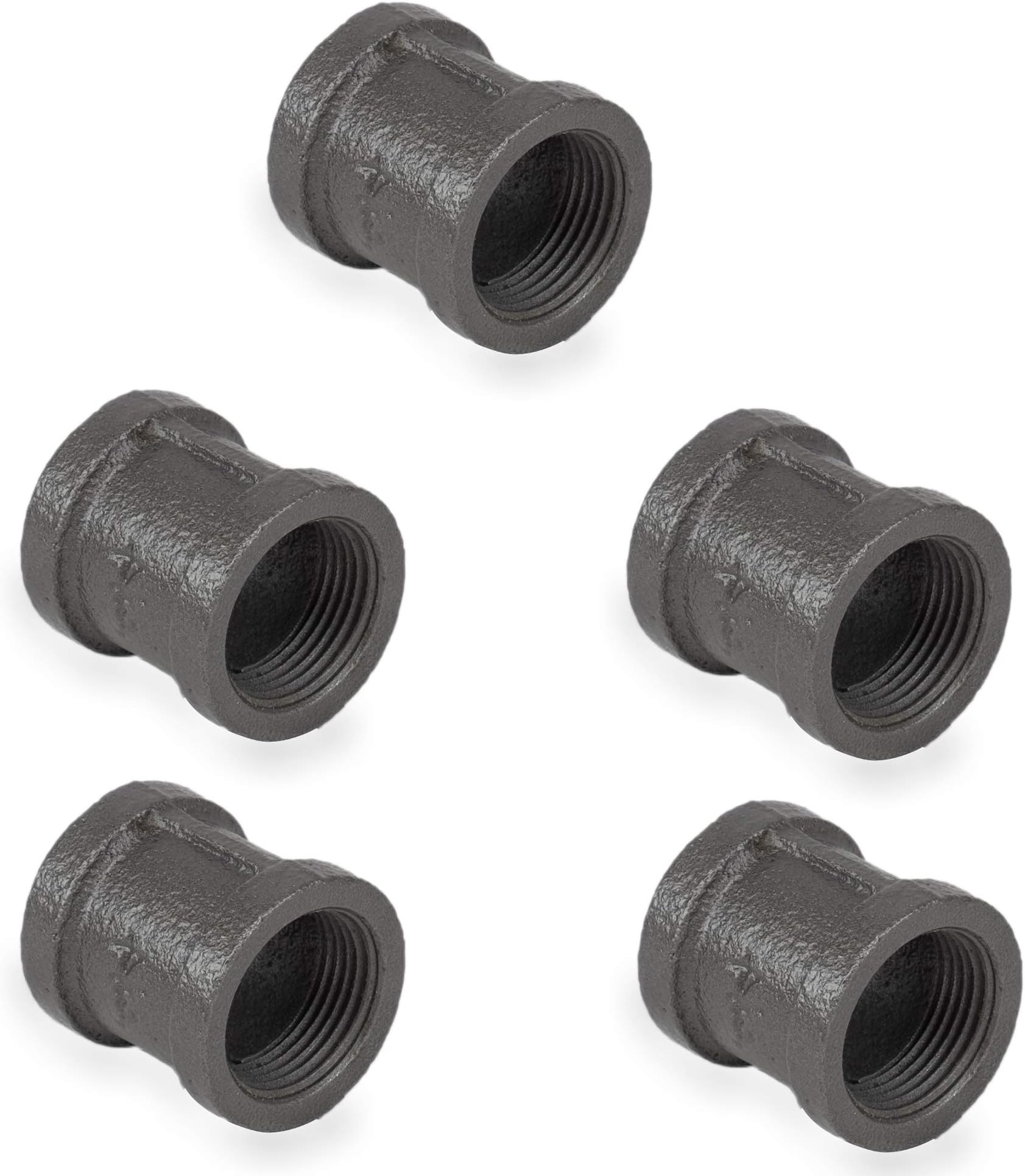 Rustic State Industrial Plumbing Female Coupling Connector Iron Pipe Rust Free 3/4 Inch for DIY Projects Gray Set of 5