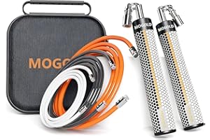 Mogold Weighted Jump Rope for Men Women -Interchangeable 1/5lb 1/4lb 1/2lb Heavy jump ropes - 360 Degree Spin - Length Adjustable,Ergonomics Leather Grip Skipping Rope for Fitness Weight Loss & More