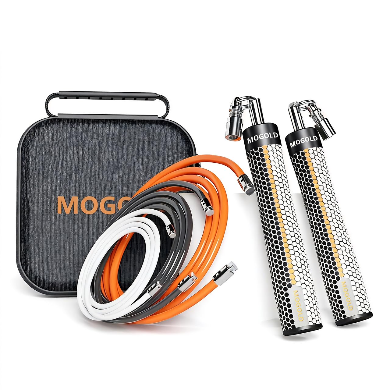 Mogold Weighted Skipping Rope for man&women fast clip interchangeable 1/4LB 1/2LB heavy jump ropes, Ball Bearing Design – Weighted, Length Adjustable,Ergonomics Grip for fitness weight loss & More