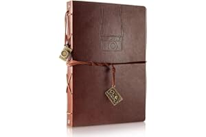 ThxMadam Leather Scrapbook Photo Album Vintage DIY Memory Book Guest Book Photograph Album Present for Valentines Anniversary Mother’s Day Birthday Gift for Photographer Boy Men Father Husband