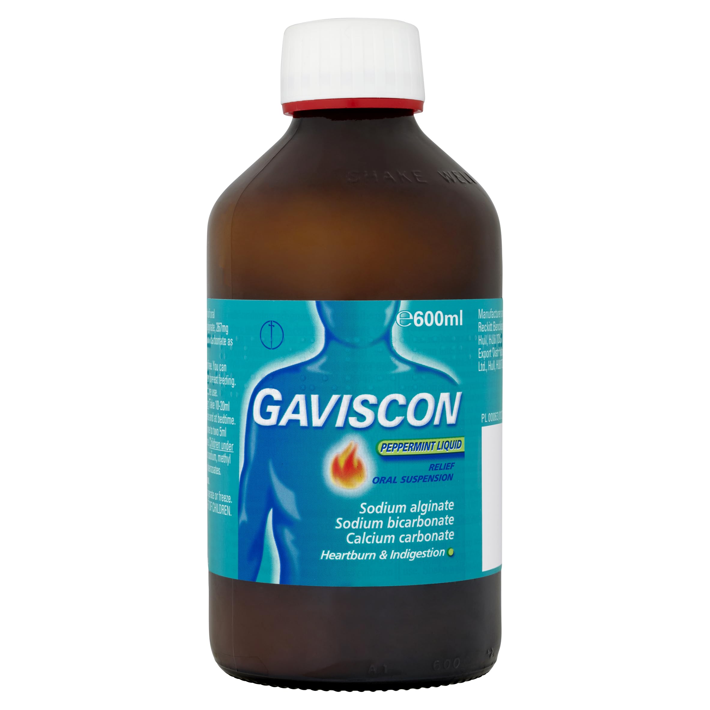 Gaviscon Peppermint Liquid 600 ml - Fast-Acting Heartburn, Indigestion, Acid Reflux, and Nausea Relief - Dual Action Antacid for GORD and Digestion Support