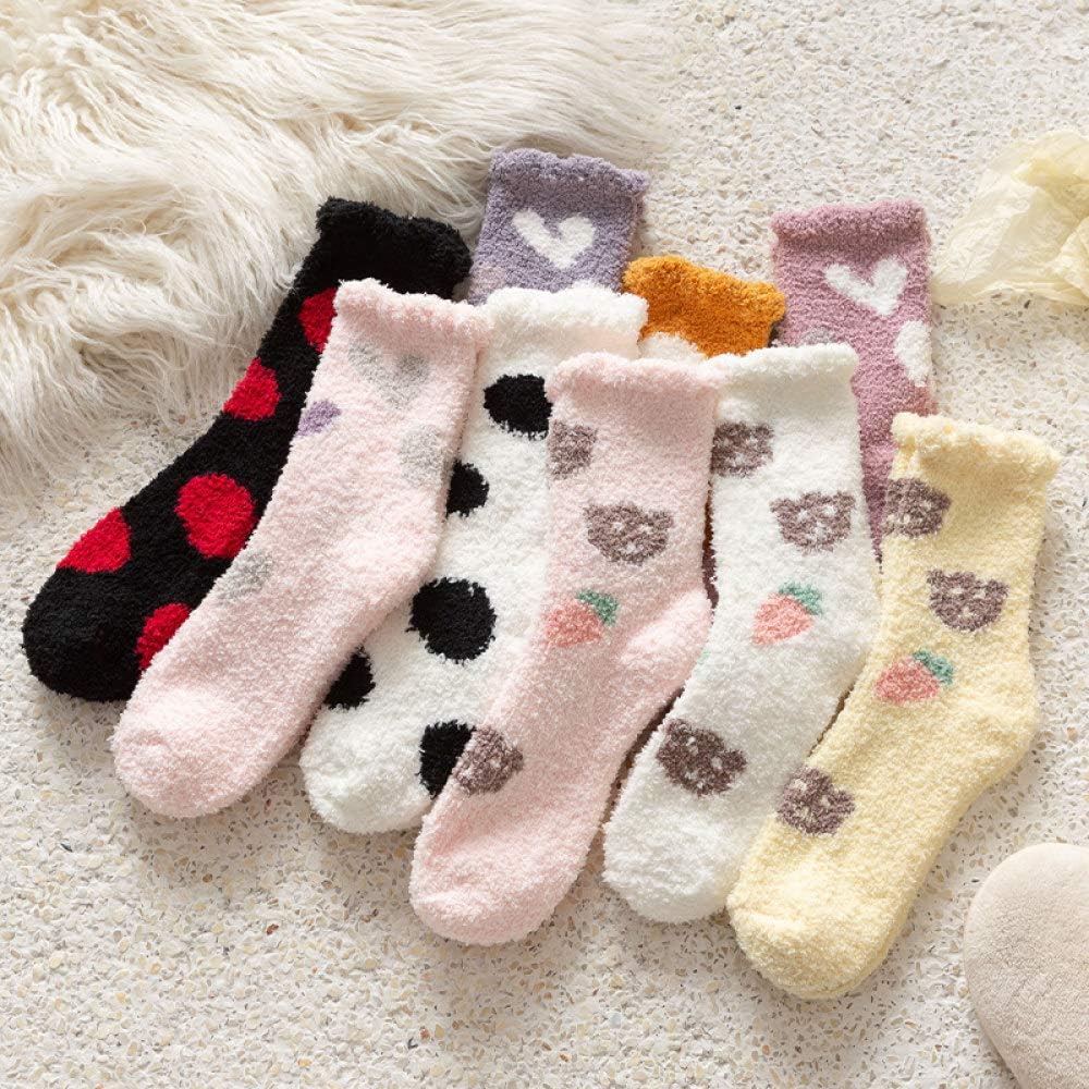 LIUYUNN Warme Socken Für Damen,5 Paare Schöne Gepunktete Herz Bär Verdicken Koralle Samt Socken