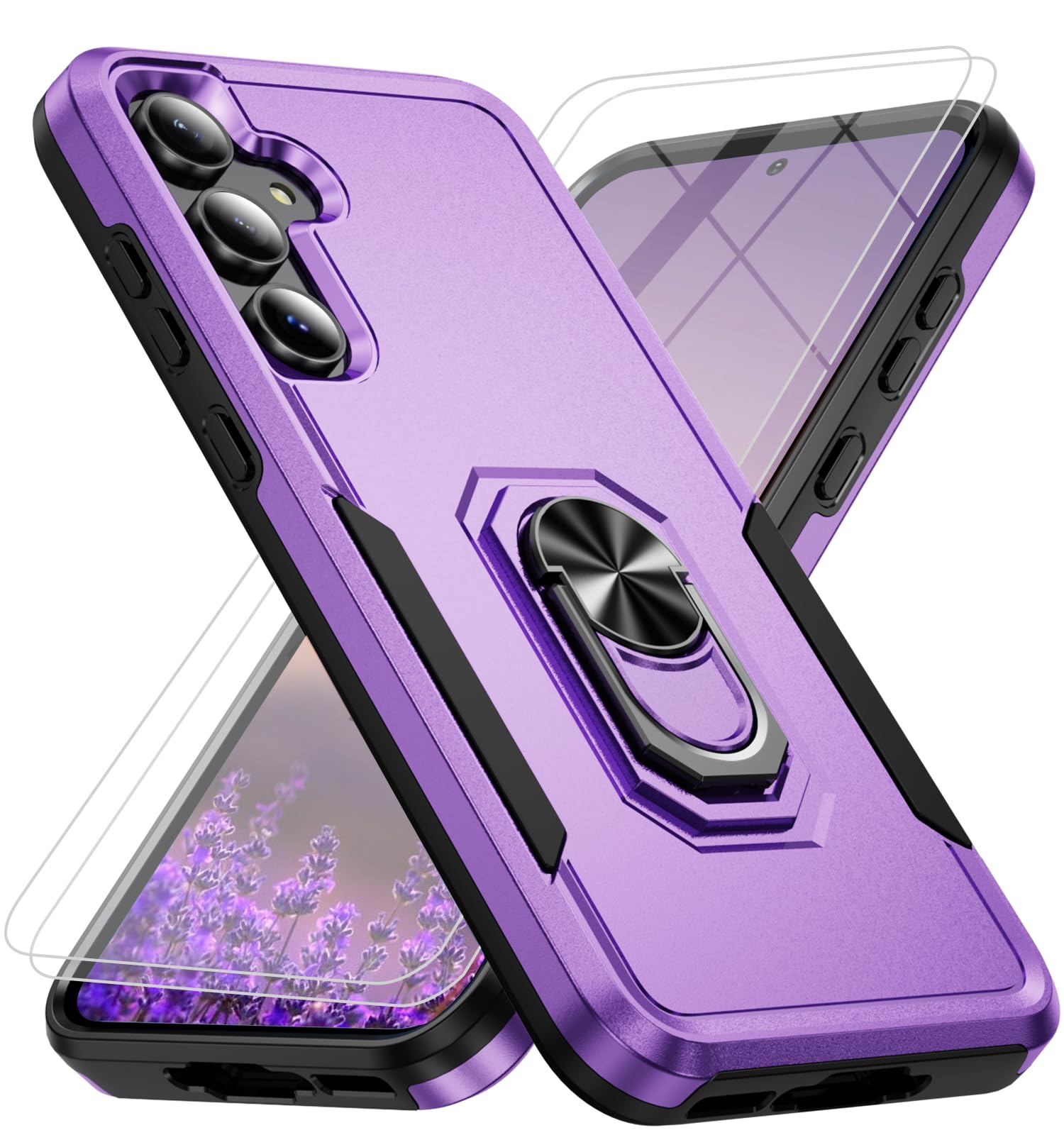 Photo 1 of for Samsung Galaxy A36 5G Phone Case [15 FT Military Grade Drop Protection] with 2x Tempered Glass Screen Protector, Heavy-Duty Shockproof Magnetic Kickstand Case for Samsung Galaxy A36 5G (Purple)